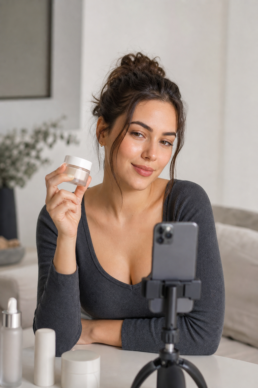 Beauty and skincare UGC creator recording content