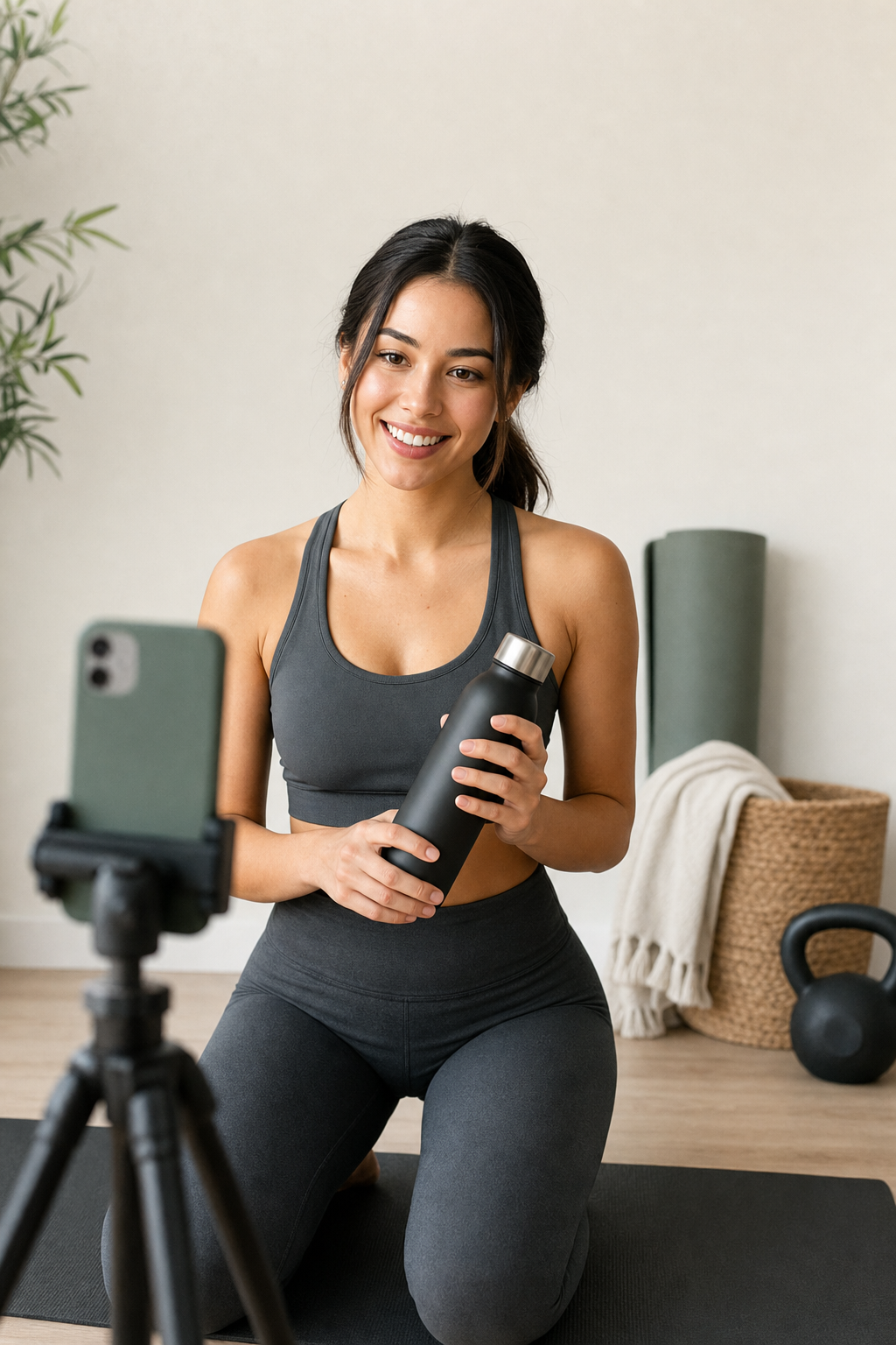 Fitness and wellness UGC creator preparing content